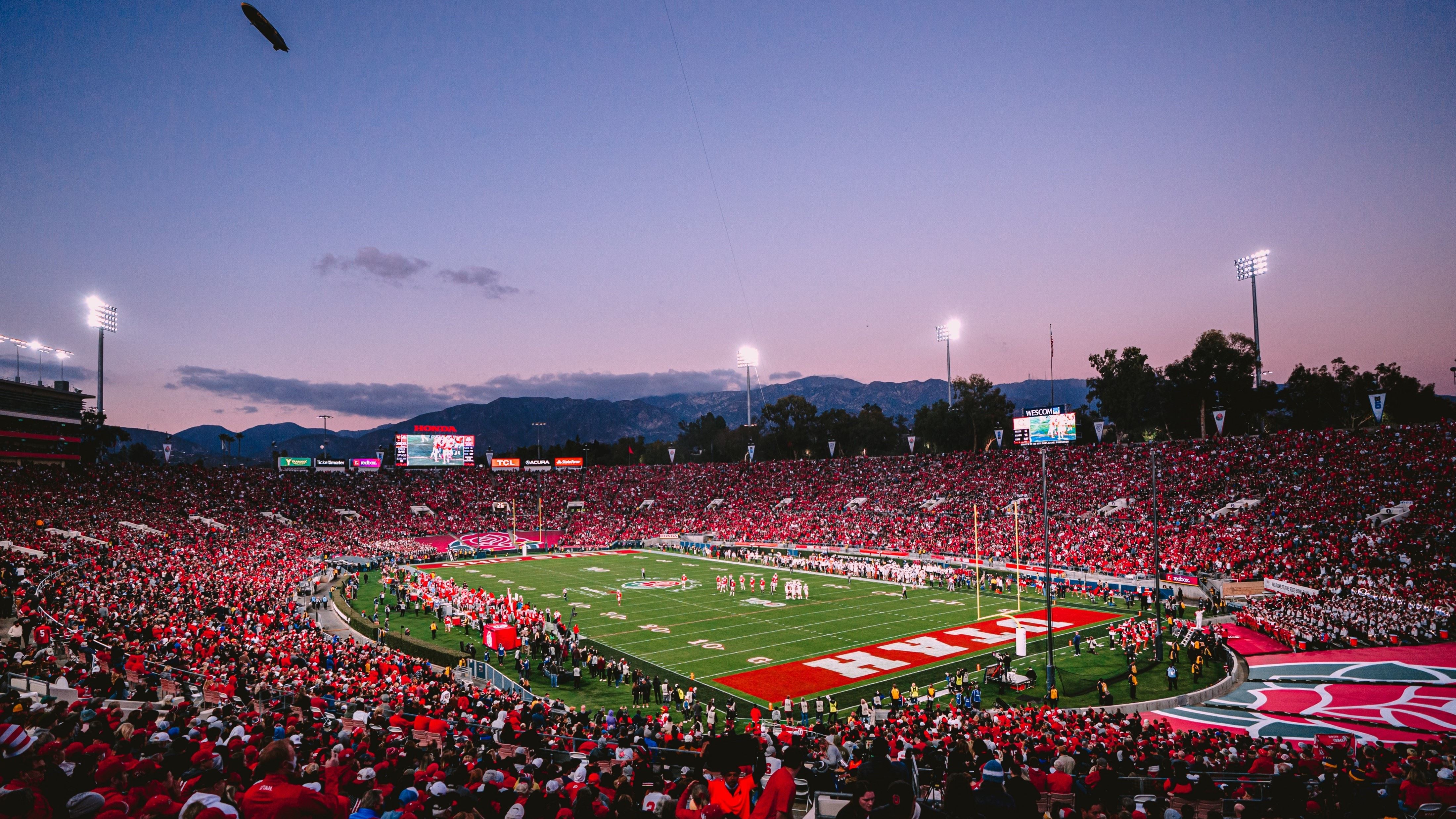 Evening game held at the Rose Bowl stadium